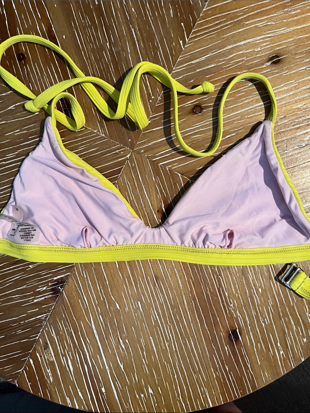 Lulu's Neon Yellow Ribbed Triangle Bikini Set SMALL - Picture 6 of 7